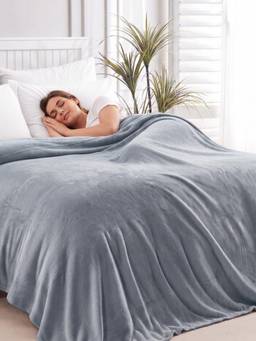 Haus & Kinder - Grey Soft Embrace Flannel Solid Double Blanket, 220 Gsm, Soft Embrace