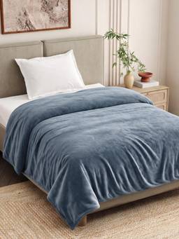 Haus & Kinder - Grey Soft Embrace Flannel Solid Single Blanket, 220 Gsm, Soft Embrace