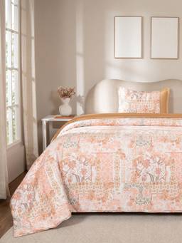 Maspar - Orange 100% Cotton Printed Single Bed Duvet Cover with Pillow Cover - 300 TC