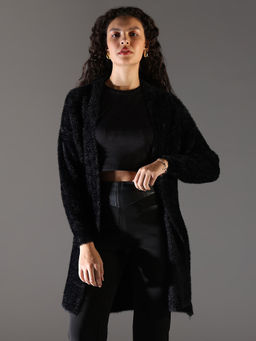 SHOWOFF - Womens Black Solid Longline Shrug