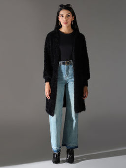 SHOWOFF - Womens Black Solid Longline Shrug