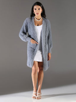 SHOWOFF - Womens Grey Solid Longline Shrug