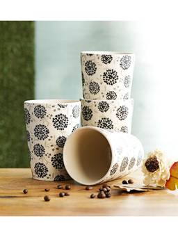 Miah Decor - Handcrafted White Matte Finish Decal Ceramic Tumblers-Set Of 4
