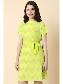 Allen Solly - Women Green Textured Party Mini Dress with Belt (Set of 2)