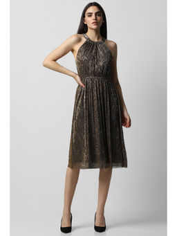 Van Heusen - Women Brown Stripe Party Midi Dress
