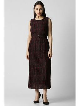Van Heusen - Women Maroon Printed Party Midi Dress with Belt (Set of 2)