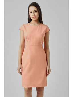 Van Heusen - Women Peach Solid Knee Length Formal Dress