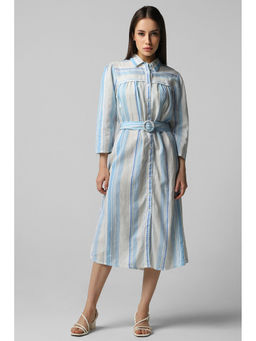 Van Heusen - Women Blue & White Stripe Casual Midi Dress with Belt (Set of 2)