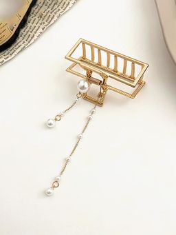 Yellow Chimes - Gold Toned Long Hair Claw Clip with Hanging Charm