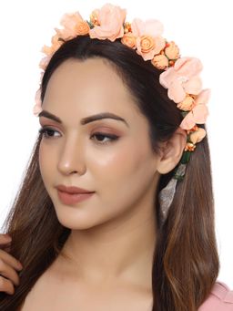 Yellow Chimes - Peach Bridal Hair Vine Head Band Tiara