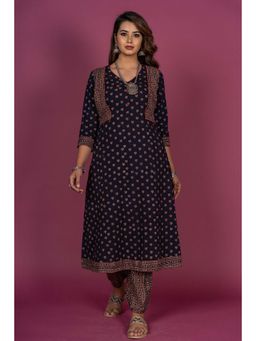 NAVYAS FASHION - Black Ajrakh Block Printed Handmade Kurta (Set of 2)