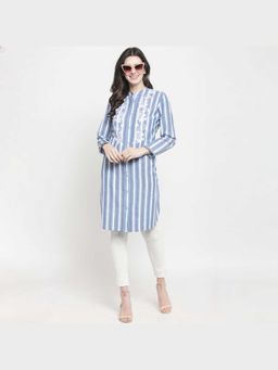 Mukul - Blue Embroidered Cotton Kurta