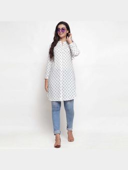 Mukul - White Geometric Printed Kurta