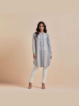 Mukul - Blue Embroidered Cotton Kurta