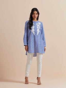 Mukul - Blue Embroidered Cotton Kurta