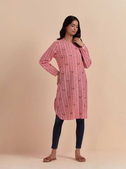 Mukul - Pink Embroidered Cotton Kurta