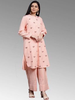 Mukul - Peach Cotton Embroidered Kurta