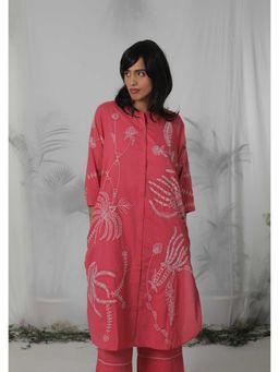 Mukul - Pink Embroidered Cotton Kurt