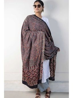 NILAM INDIA - Leher Ajrakh Modal Satin Black Dupatta