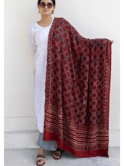 NILAM INDIA - Leher Ajrakh Modal Satin Maroon Dupatta