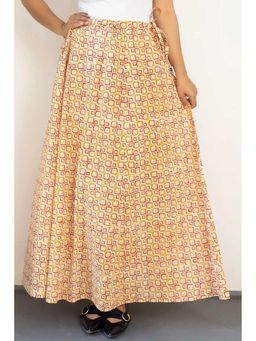 NILAM INDIA - Bella Hand Block Printed Beige Geometric Skirt