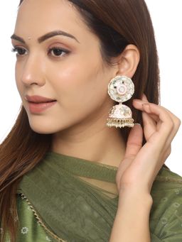 VIRAASI - Ethnic Pink Meenakari Mirror Work Jhumka Earrings