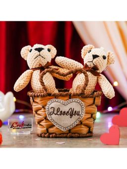 eCraftIndia - Teddy Bears In a I Love You Heart Basket Teddy Bear for Valentine Gift