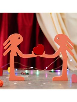 eCraftIndia - Wooden Handcrafted Romantic Couple Showpiece Holding Heart Valentine Gift