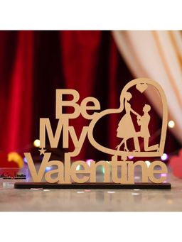 eCraftIndia - Wooden Golden Be My Valentine Couple Showpiece Valentine Gift for Gf Bf