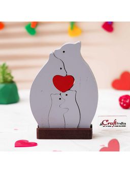 eCraftIndia - Wooden Bear Family with Heart Decorative Showpiece Valentine Day Gift