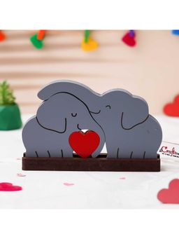 eCraftIndia - Wooden Cuddling Elephants With Heart Elephant Statues Valentine Day Gift