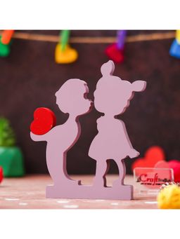 eCraftIndia - Wooden Boy Kissing Girl Heart Romantic Couple Showpiece Valentine Day Gift