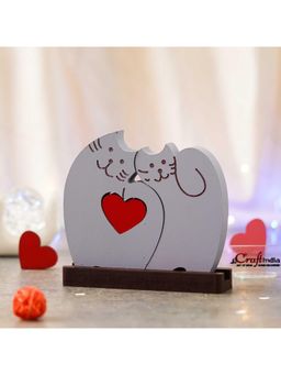 eCraftIndia - Wooden Cute Cat Couple with Heart Decorative Showpiece Valentine Day Gift