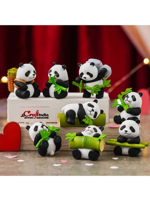 eCraftIndia Cute Panda with Bamboo Showpieces (Set of 8) Valentine Decoration Items