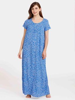 Zivame - Rosaline Eternal Bloom Woven Full Length Nightdress - Strong Blue