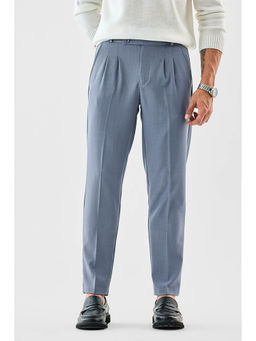 Snitch - Blue Self-Design Straight Formal Trouser