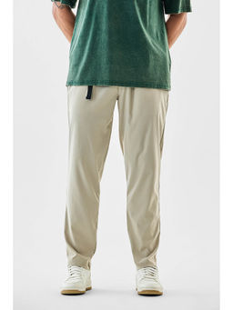 Snitch - Beige Textured Relaxed Casual Trouser
