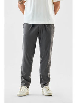 Snitch - Grey Textured Relaxed Casual Trouser