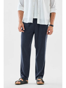 Snitch - Navy Blue Stripes Relaxed Casual Trouser