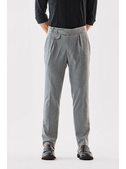 Snitch - Grey Self-Design Slim Formal Trouser