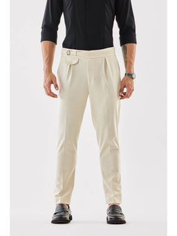 Snitch - Beige Self-Design Slim Formal Trouser