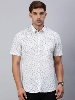 Classic Polo - Mens Half Sleeves White Slim Fit Printed Casual Shirt