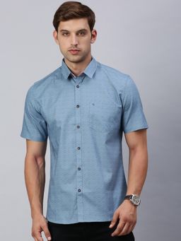Classic Polo - Mens Half Sleeves Blue Slim Fit Printed Casual Shirt