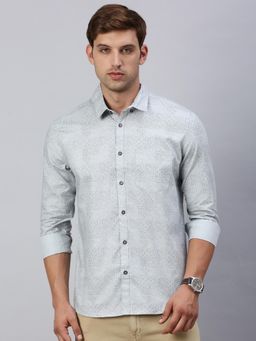 Classic Polo - Mens Full Sleeves Grey Slim Fit Printed Casual Shirt