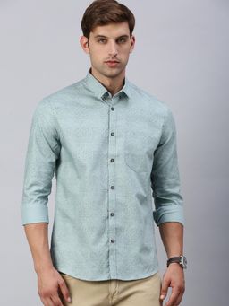 Classic Polo - Mens Full Sleeves Sea Green Slim Fit Printed Casual Shirt