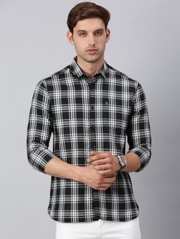 Classic Polo - Mens Full Sleeves Black Slim Fit Checked Casual Shirt