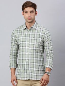 Classic Polo - Mens Full Sleeves Light Green Slim Fit Checked Casual Shirt