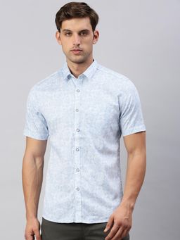 Classic Polo - Mens Half Sleeves Light Blue Slim Fit Printed Casual Shirt
