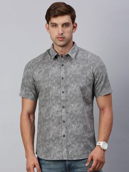 Classic Polo - Mens Half Sleeves Charcoal Slim Fit Printed Casual Shirt