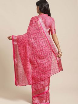 Sareemall - Pink Casual Silk Blend Printed Saree with Unstitched